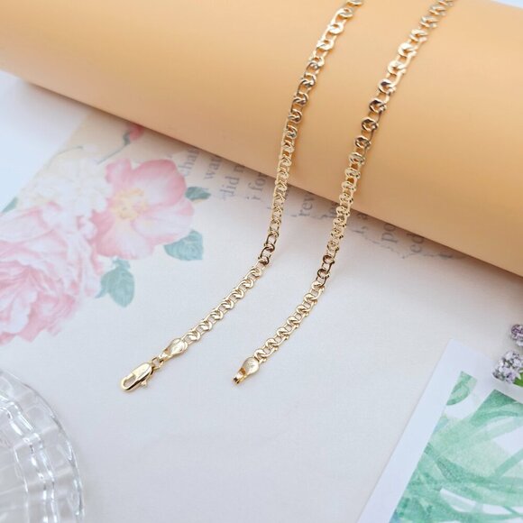 Shiny Rose Gold Chain Necklace with Polished Flat Heart Links, XPNL0062 - Picture 9 of 12